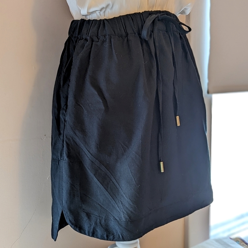 Banana Republic Black Mini Skirt High Low Elastic Tie Waist Pockets Small